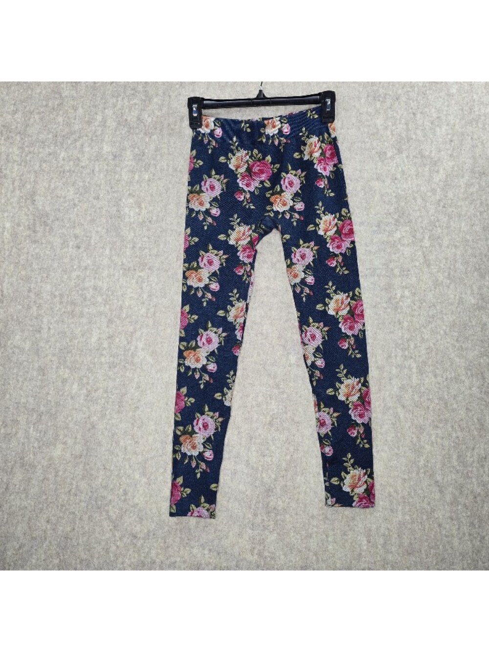 Floral Print Womens Leggings Blue Multicolor S/M Polyester Blend Stretch Fit